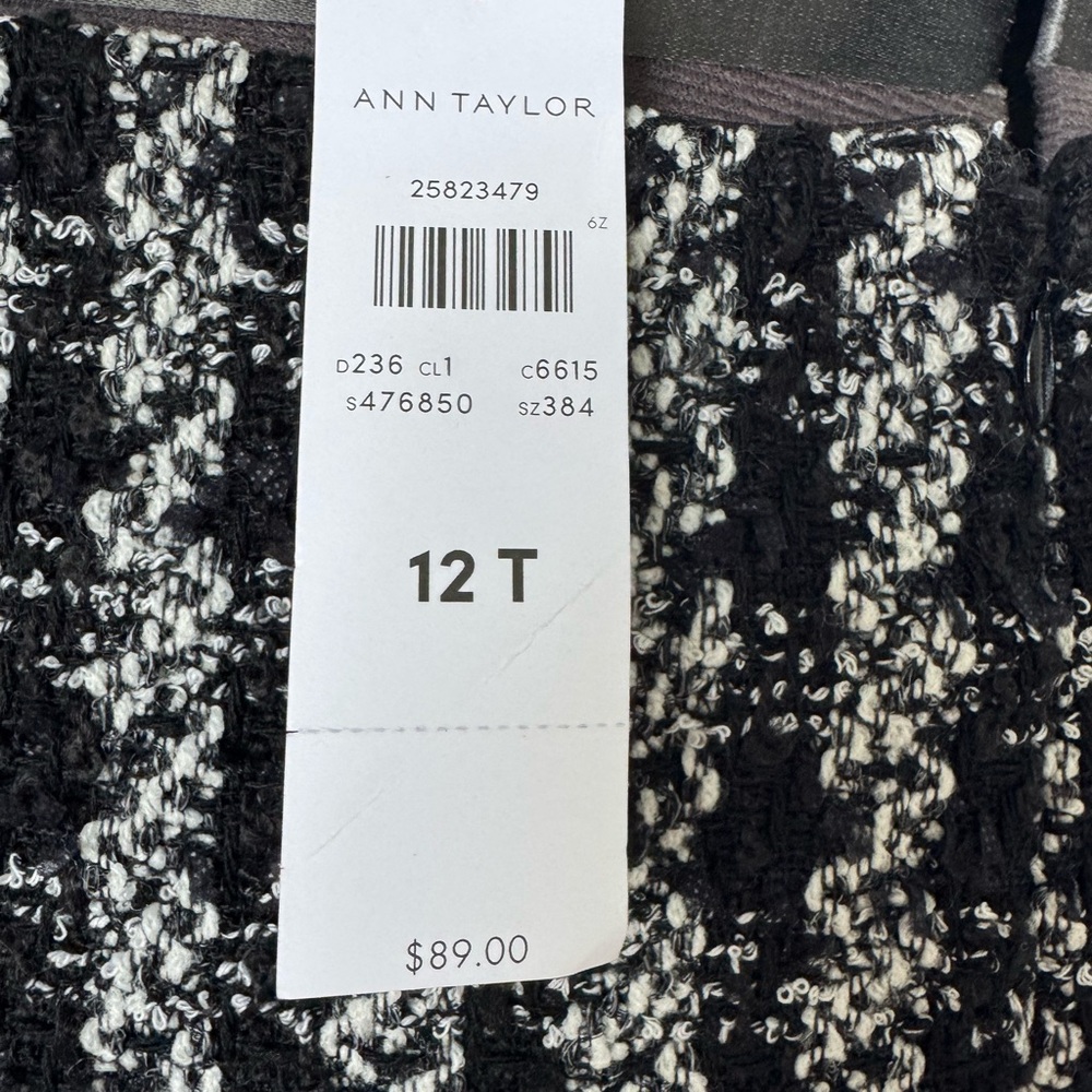 ANN TAYLOR Houndstooth Button Tab A-line Skirt In Black Multi - Picture 5 of 8